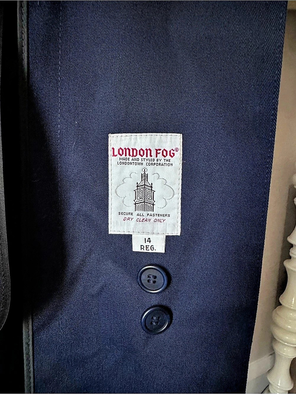 Vintage London Fog Navy Blue Double-Breasted Trench Coat w/ Zip-Out Liner Sz 14 - Picture 5 of 8